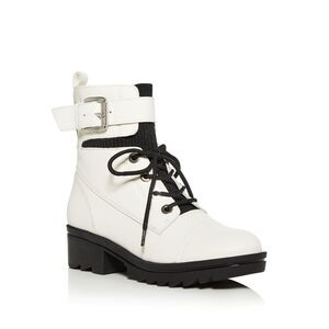 MARC FISHER LTD Womens Ivory 1" Platform Bristyn Leather Combat Boots 8.5 M